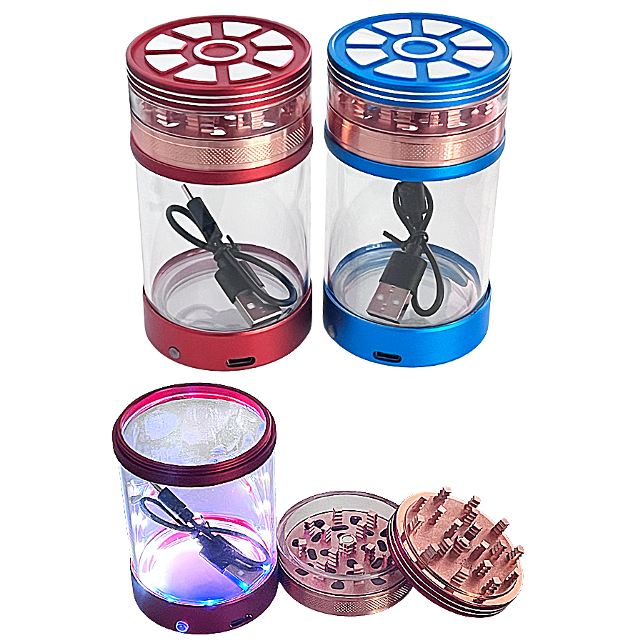 Crushers Metallic Top Design With LED Glass Jar 3 Part Grinder (GR705) | 55mm | Assorted Colors product image